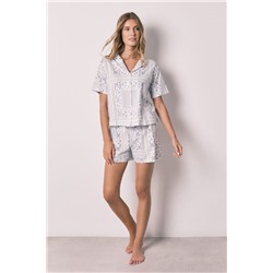Pijama corto camisero algodón estampado bandana