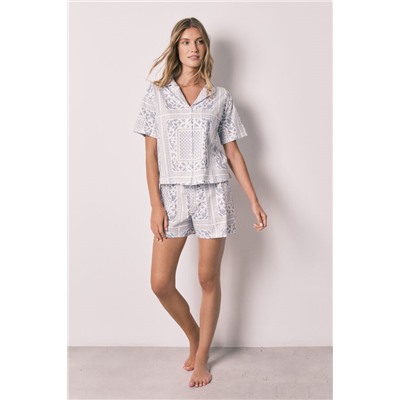 Pijama corto camisero algodón estampado bandana