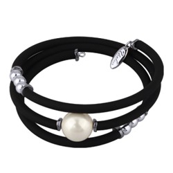 Браслет Гевея (Майорка 14мм белая, каучук черный; покрытие родий), Есть комплект