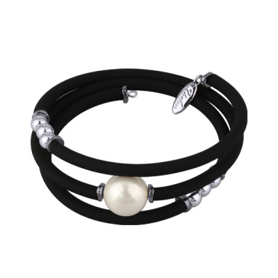 Браслет Гевея (Майорка 14мм белая, каучук черный; покрытие родий), Есть комплект