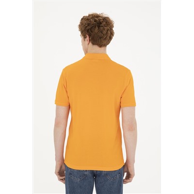 Erkek Slim Fit Polo Yaka Turuncu Basic Tişört