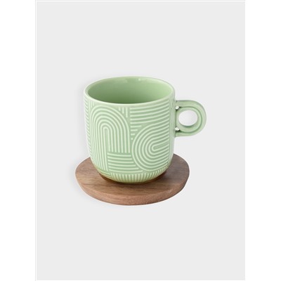 Набор чашек, 2 шт, 0.25 л, сиреневый, зелёный, на подставке, акация,  Радуга