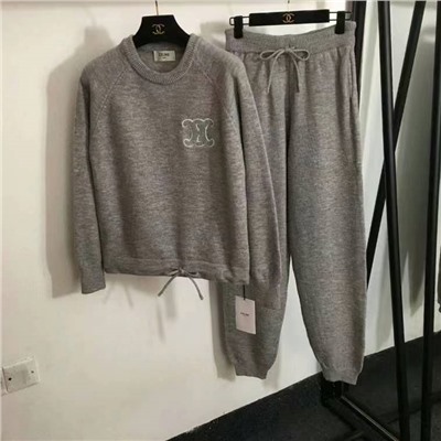 спортивный костюм Celin, плюшевый вышитый логотип на груди, пуловер на талии с кулиской, свитер с длинными рукавами + повседневные леггинсы на кулиске, серый, хаки, [один размер подходит всем, обхват груди 92, длина рукава 66, длина одежды; 57; талия 64, резинка, длина 104]