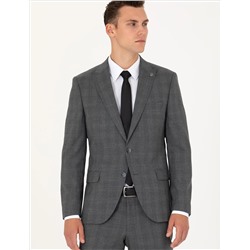 Füme Ekose Ekstra Slim Fit Yün Karışımlı Takım Elbise