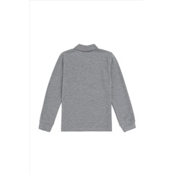 Erkek Çocuk Gri Melanj Basic Polo Yaka Sweatshirt