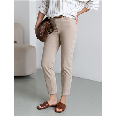 Укороченные эластичные брюки слим из микро вельвета