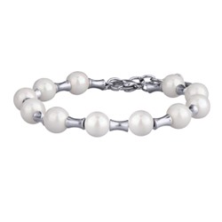 Браслет Акварель (Майорка 8мм белая; покрытие родий) 17-20см, Есть комплект