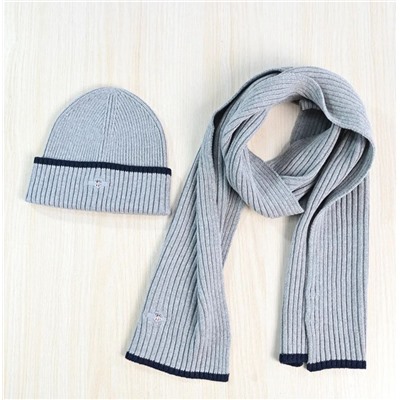 Мужской зимний теплый вязаный комплект из двух предметов: шапка и шарф из смеси хлопка и шерсти GAN*T