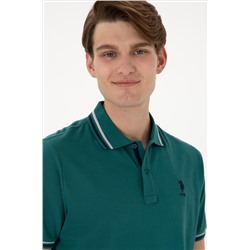 Erkek Regular Fit Polo Yaka Koyu Yeşil Basic Tişört