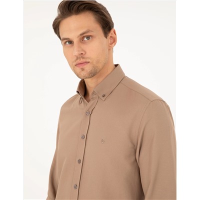 Açık Kahverengi Slim Fit Uzun Kollu Gömlek