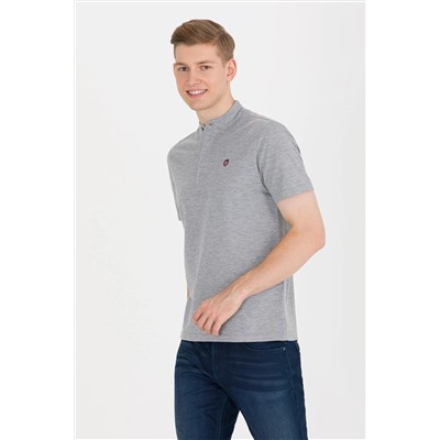 Erkek Gri Melanj Hakim Yaka Tişört