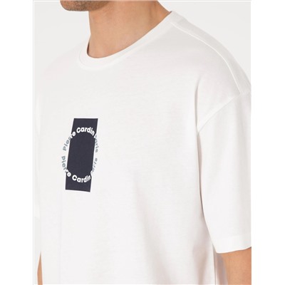Beyaz Comfort Fit Bisiklet Yaka Tişört