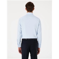 Açık Mavi Slim Fit Uzun Kollu Armürlü Gömlek