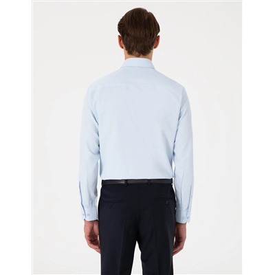 Açık Mavi Slim Fit Uzun Kollu Armürlü Gömlek