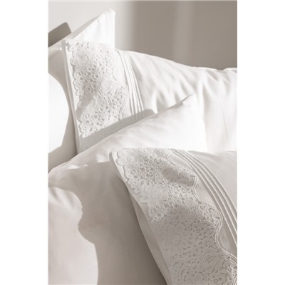 Marion King Size %100 Pamuk Brodeli Saten Nevresim Takımı - Beyaz