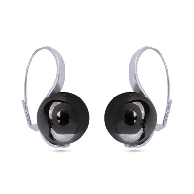 Серьги (Майорка 16мм черный металлик; покрытие родий), Есть комплект