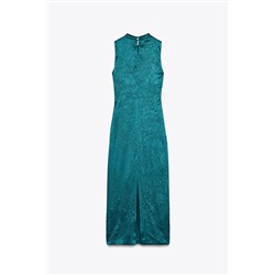 GOLD APPLIQUÉ SATIN MIDI DRESS