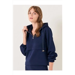 Jimmy Key Lacivert Uzun Kollu Rahat Kapüşonlu Sweatshirt 23WW020003