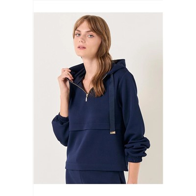 Jimmy Key Lacivert Uzun Kollu Rahat Kapüşonlu Sweatshirt 23WW020003