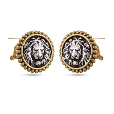 Серьги огненный лев (покрытие античное золото, античное серебро), Есть комплект