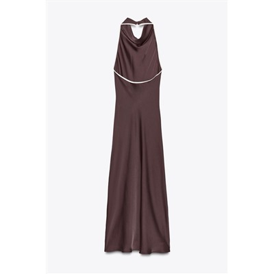 CONTRAST TRIM SATIN MIDI DRESS