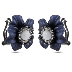 Серьги (улексит, эмаль синяя, кристаллы; покрытие черный родий)