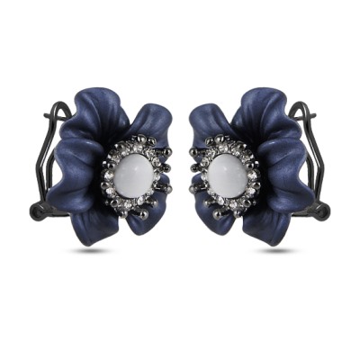 Серьги (улексит, эмаль синяя, кристаллы; покрытие черный родий)