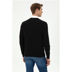 Erkek Slim Fit V Yaka Siyah Basic Kazak