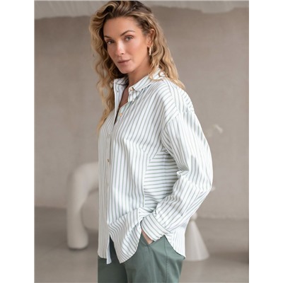 Блузка свободного силуэта в тонкую полоску из хлопка