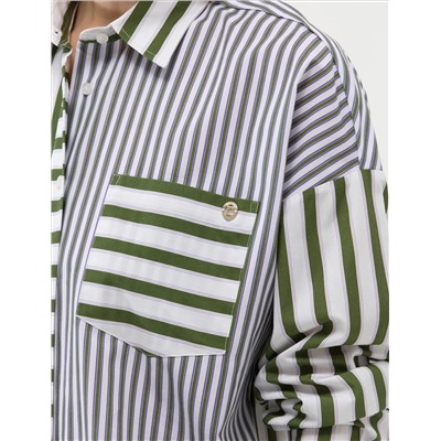 Yeşil Çizgili Oversize Uzun Kollu Gömlek