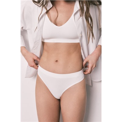 Tanga ancha canalé sin costuras blanca