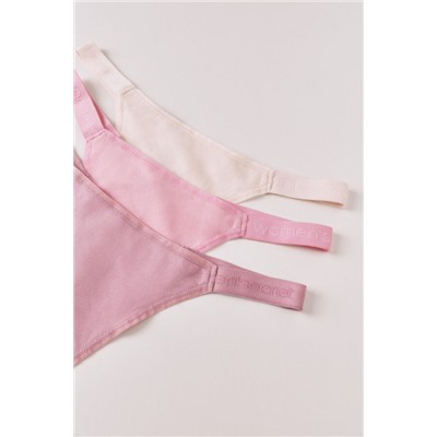 Pack 3 tangas tira algodón rosa logo