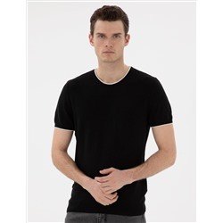 Siyah Slim Fit Bisiklet Yaka Triko Tişört