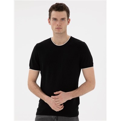 Siyah Slim Fit Bisiklet Yaka Triko Tişört