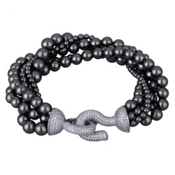 Браслет Течение (Майорка темно-серая 4-6мм, фианиты; покрытие родий) 20см, Есть комплект