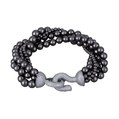 Браслет Течение (Майорка темно-серая 4-6мм, фианиты; покрытие родий) 20см, Есть комплект