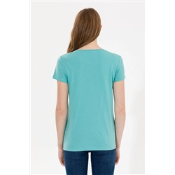 Kadın Mint Bisiklet Yaka Tişört