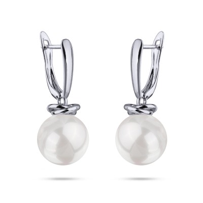 Серьги (Майорка 12мм белая; покрытие родий), Есть комплект