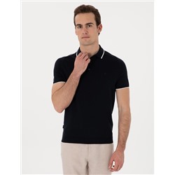 Lacivert Slim Fit Düğmeli Polo Yaka Triko Tişört