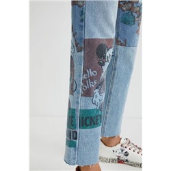 Pantalón vaquero straight cropped Mickey Mouse