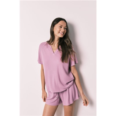 Pijama corto textura waffle rosa