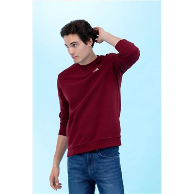 Bordo Bisiklet Yaka Basic Sweatshirt