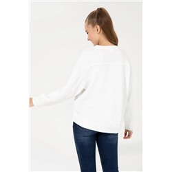 Kadın Ekru Bisiklet Yaka Basic Sweatshirt