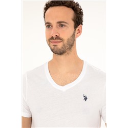 Erkek Slim Fit V Yaka Beyaz Basic Tişört