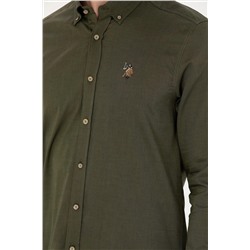 Erkek Haki Uzun Kollu Basic Gömlek