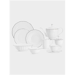 Сервиз обеденный, 6 перс, 21 пр, фарфор F, белый, с серебристым кантом, Lotus silver