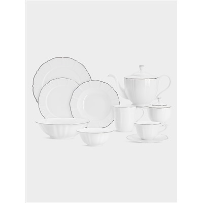 Сервиз обеденный, 6 перс, 21 пр, фарфор F, белый, с серебристым кантом, Lotus silver