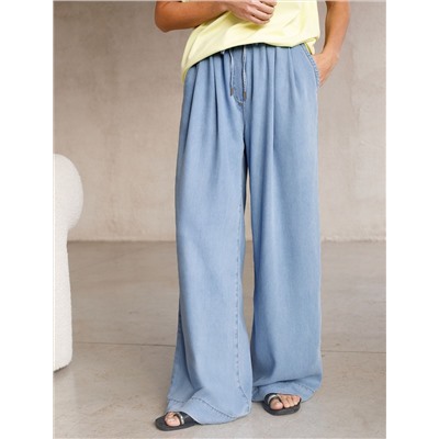 Брюки-палаццо с поясом на резинке из джинсового лиоцелла