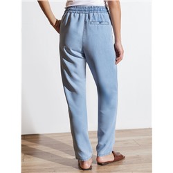 Брюки бананы с поясом на резинке из джинсового лиоцелла