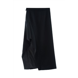 Falda asimétrica de talle alto de lana - Negro